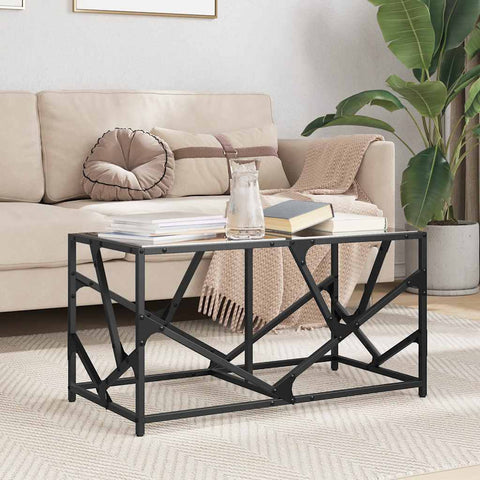 ZNTS Coffee Table with Black Glass Top 78.5x40x41 cm Steel 845995