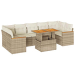 ZNTS 7 Piece Garden Sofa Set with Cushions Beige Poly Rattan Acacia 3327460