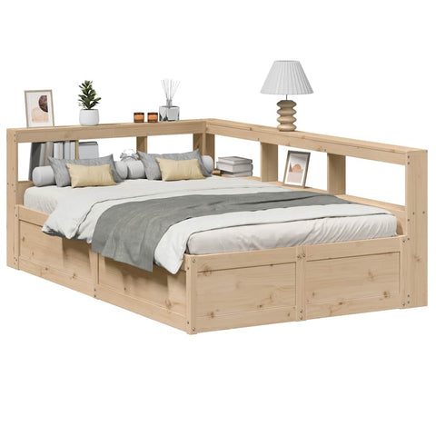 ZNTS Bookcase Bed without Mattress 140x190cm Solid Wood Pine 3324472