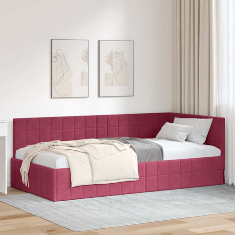 Corner Bed Frame with Headboard Wine red 90 x 190 cm Velvet 42016382