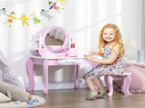 Kids Dressing Table Set, with Mirror, Stool, for Ages 3-6 Years - Pink T3398P422145