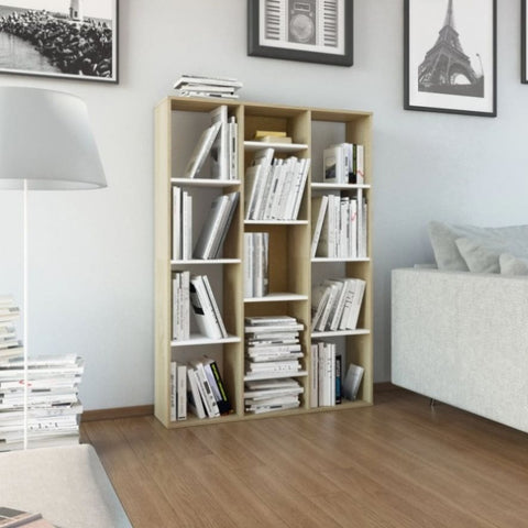 ZNTS Room Divider/Book Cabinet White and Sonoma Oak 100x24x140 cm Engineered Wood 800446