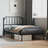 Metal Bed Frame without Mattress with Headboard Black 107x203cm 373883