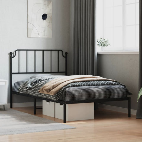 Metal Bed Frame without Mattress with Headboard Black 107x203cm 373883