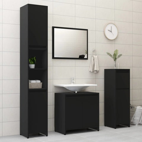 ZNTS 4 Piece Bathroom Furniture Set Black Engineered Wood 3056890