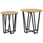 ZNTS Side Table Set of 2 - Rustic Oak Engineered Wood with Metal 869725