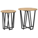 ZNTS Side Table Set of 2 - Rustic Oak Engineered Wood with Metal 869725