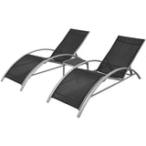 Sun Lounger Black Powder-Coated Aluminium Adjustable Foldable 42160