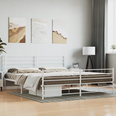 Metal Bed Frame without Mattress with Footboard White 200x200cm 352393