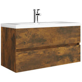 Sink Cabinet Smoked Oak 90x38.5x45 cm Engineered Wood 815654