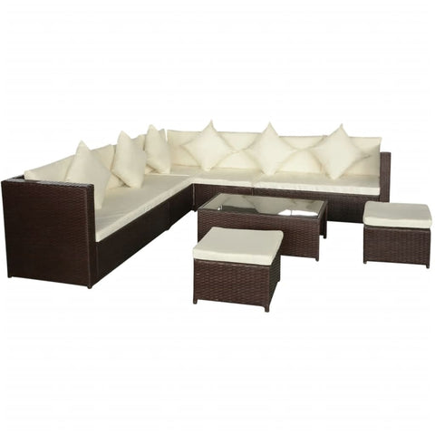 8 Piece Garden Lounge Set with Cushions Poly Rattan Brown 42992