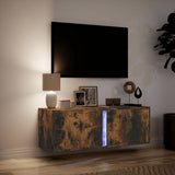 TV Wall Cabinet with LED Lights Smoked Oak 100x31x35 cm 852268