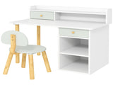 Two-Piece Children Study Table with Hutch, Kids Desk and Chair Set with Storage, Drawer, Shelves, T3398P422130