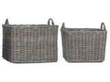 Planter Basket with Storage 2 pcs Grey Lacak Rattan 42020969