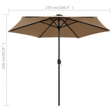 Garden Parasol with LED Lights and Aluminium Pole 270 cm Taupe 47355