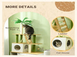 2-in-1 Hidden Cat Litter Box, Green Leaf Cat Tree, with House, Ladder, Scratching Posts, Platforms, T3398P349990