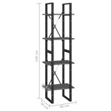 4-Tier Book Cabinet Grey 40x30x140 cm Solid Pine Wood 806424