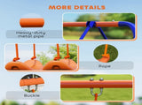 Four-In-One Metal Garden Swing Set, with Double Swings, Glider, Slider, Ladder - Orange and Blue T3398P347543