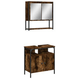 2 Piece Bathroom Furniture Set Smoked Oak Engineered Wood 3214657