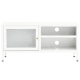 TV Cabinet White 90x30x44 cm Steel and Glass 336056