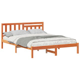 Bed Frame with Headboard Wax Brown 150 x 200 cm Solid Pine Wood 872229