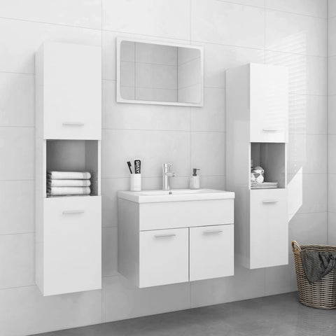 ZNTS Bathroom Furniture Set High Gloss White Engineered Wood 3071231