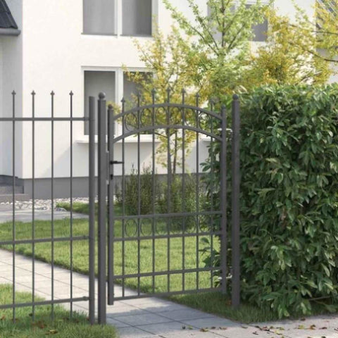 Fence Gate with Spikes Grey 170 x 100 cm Powder-coated steel 42008990
