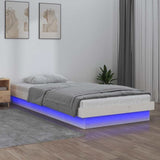 LED Bed Frame without Mattress White Small Single Solid Wood 819998