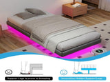 90cm190cm Grey Floating Single Bed Frame with LED Lights, Metal Platform Bed with Underbed Storage, T6135P516183