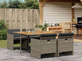 5 Piece Garden Dining Set with Cushions Grey Poly Rattan 3210542