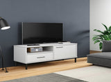 TV Cabinet with Metal Legs White Solid Wood Pine OSLO 351023