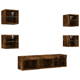 7 Piece TV Wall Units with LED Smoked Oak Engineered Wood 3216587