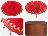 Balinese Parasol with Base 260 190 x 190 x 295 cm Red and Brown 3433024