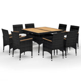 9 Piece Garden Dining Set Poly Rattan and Solid Wood Black 3095899