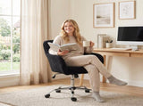 Modern Makeup Vanity Chair, Snow Flannel Office Chair with Tub Back, Black T3398P550299