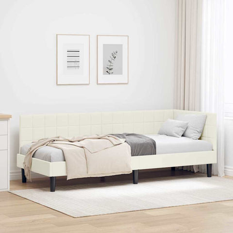 Corner Bed Frame with Headboard Cream 80 x 200 cm Velvet 42016415