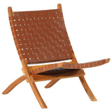 Folding Relaxing Chair Brown Real Leather 356376