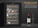 24 Bottle Wine Fridge, 65 Litre Capacity, 43cm Freestanding Wine Cooler Fridge with Glass Door, LED T3398P344474