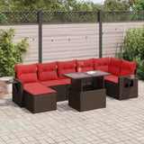 8 Piece Garden Sofa Set with Cushions Brown Poly Rattan Acacia 3326525