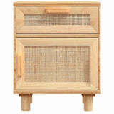 Bedside Cabinets 2 pcs Brown Solid Wood Pine and Natural Rattan 345611