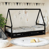 Kids Bed Frame with Drawers Black 80x200 cm Solid Wood Pine 834467