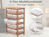5 Drawer Dresser Wicker Basket Storage Shelf Unit Wooden Frame Home Organisation Cabinet Bedroom T3398P344191