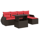 6 Piece Garden Sofa Set with Cushions Brown Poly Rattan Acacia 3326625