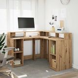 Desk with LED Lights Artisian Oak 130x130x91 cm Engineered Wood 3309455