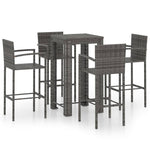 5 Piece Outdoor Bar Set with Armrest Poly Rattan Grey 3064809