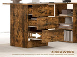 Computer Desk, Writing Table, PC Workstation with 3 Storage Shelves and Drawers, Silver Handle, for T3398P378018