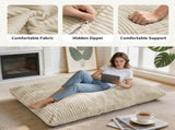 3-in-1 Convertible Bean Bag Chair, Memory Foam Filling Lounger with Soft Ribbed Fabric, Removable & T5592P539596