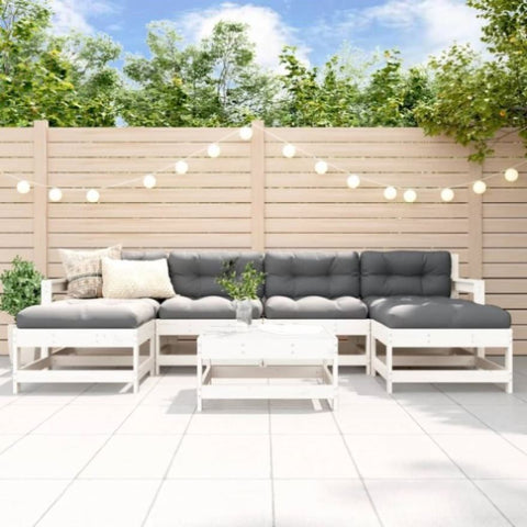 7 Piece Garden Lounge Set White Solid Wood Pine 3186383