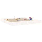 Sandbox with Seats White Square Solid Wood Pine 825045