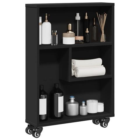 ZNTS Narrow Storage Trolley Black 48x13x68 cm Engineered Wood 855224